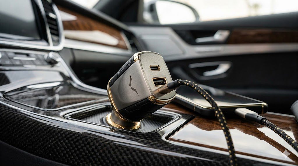 Bạn cần mua tẩu sạc ô tô Vertu chính hãng? Khám phá ngay mẫu sạc xe hơi cao cấp bọc da, viền mạ vàng sang trọng tích hợp công nghệ sạc nhanh PD.